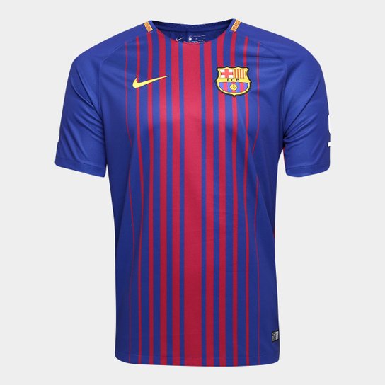 Camisa Barcelona Home 17/18 s/nº Torcedor Nike Masculina - Azul+Grená
