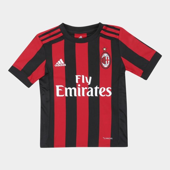 Camisa Milan Infantil Home 17/18 s/nº - Torcedor Adidas - Vermelho+Preto