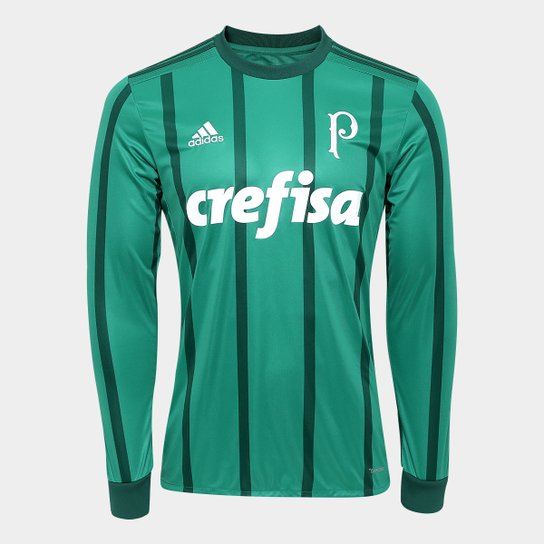 Camisa Palmeiras I 17/18 Manga Longa s/nº - Torcedor Adidas Masculina - Verde