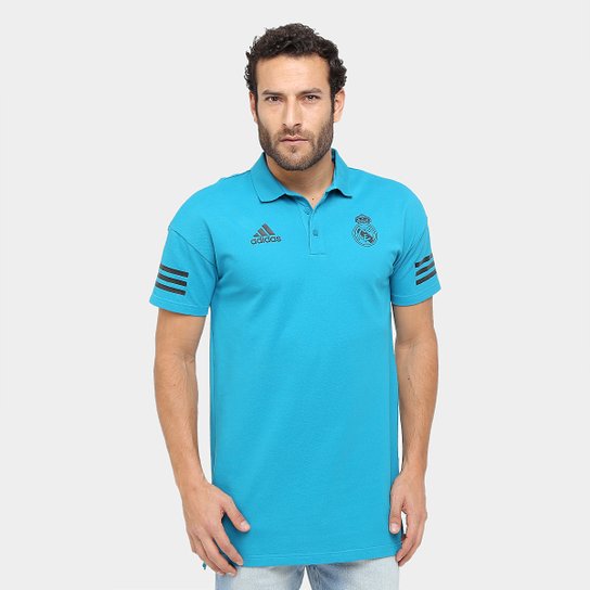 Camisa Polo Real Madrid Adidas UCL Masculina - Azul Turquesa