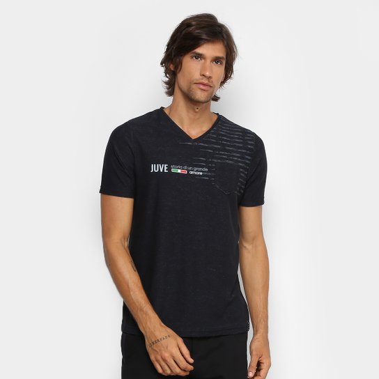 Camiseta Juventus Básica Bolso Masculina - Preto