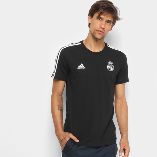 Camiseta Real Madrid 3Stripes Adidas Masculina - Preto+Branco