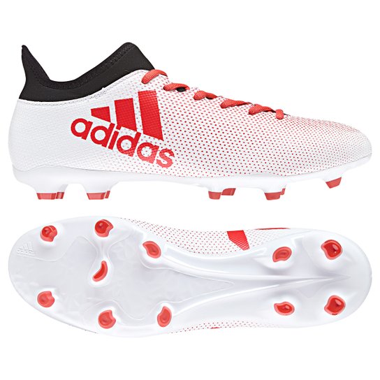 Chuteira Campo Adidas X 17.3 FXG Masculina - Branco+Vermelho