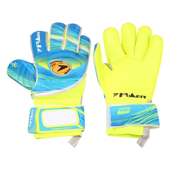 Luva de Goleiro Poker Champion Color II Profissional - Azul+amarelo