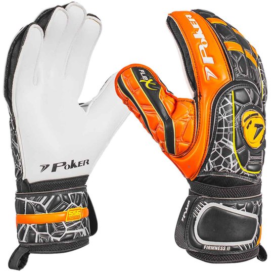 Luva de Goleiro Poker Firmness II Profissional - Preto+Laranja