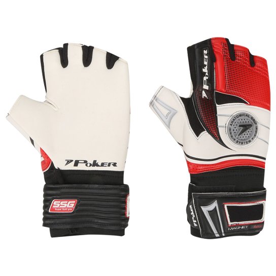 Luva de Goleiro Poker Magnet Pro Silver Futsal - Preto+Vermelho