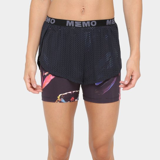 Short Memo Com Bermuda Feminino - Preto+Azul