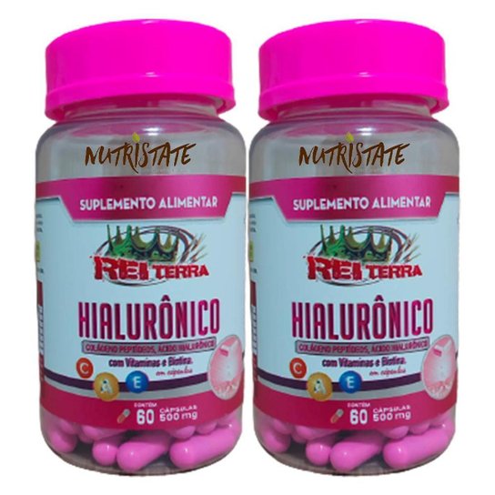 2 Ácido Hialurônico + Peptídeos Colágeno + Biotina + Vit A C E 60 Cápsulas 500mg