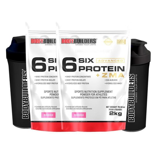 2x 6 Six Protein BodyBuilders com ZMA - 2kg + 2x Coqueteleira