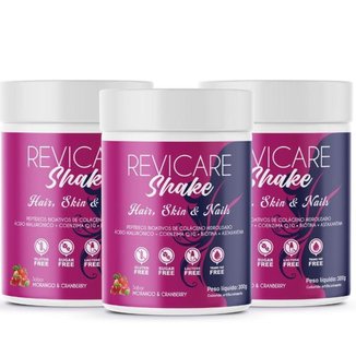 3 Potes Revicare Shake: Peptídeos Bioativos de Colágeno Hidrolisado + Ácido Hialurônico + Coenzima