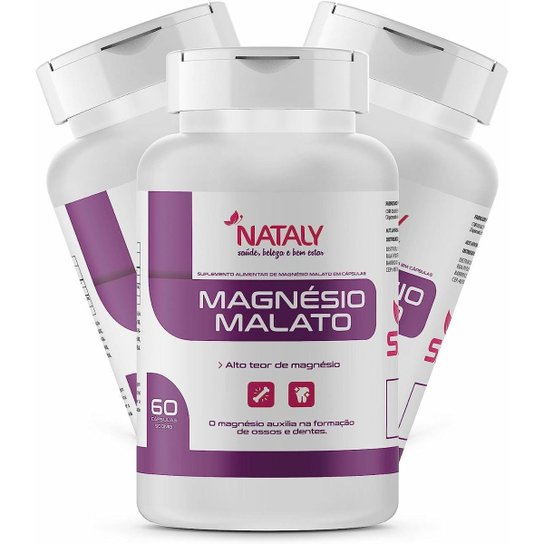 3x Magnésio Dimalato Premium 60 Cápsulas de 500mg Nataly