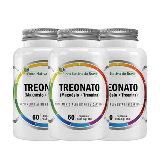 3x Magnésio L Treonato Puro Concentrado 180 Cápsulas 600mg Flora Nativa do Brasil