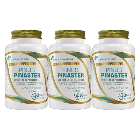 3x Pinus Pinaster Com Procianidinas 200mg + Vitamina E + Selênio + Zinco 60 Cápsulas