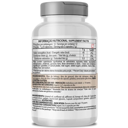 5 ÓLEOS - LINHAÇA, GIRASSOL, CÁRTAMO, BORRAGEM E CHIA 60 CÁPSULAS - CLINICMAIS