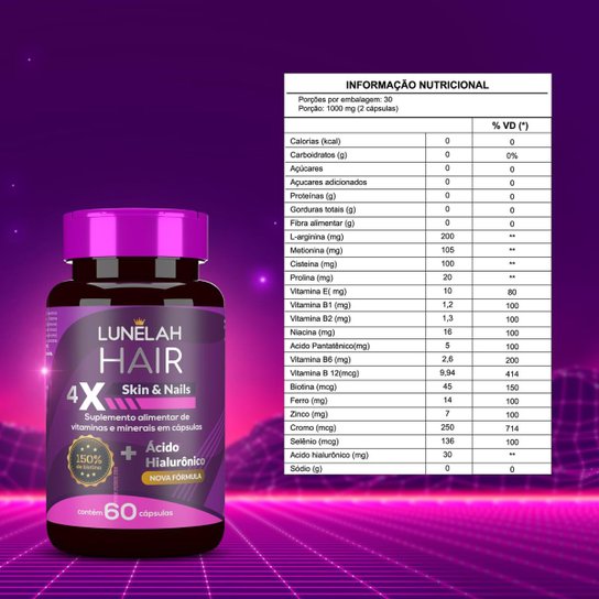 5x LUNELAH CABELO PELE E UNHAS + ACIDO HIALURONICO 60CAPS
