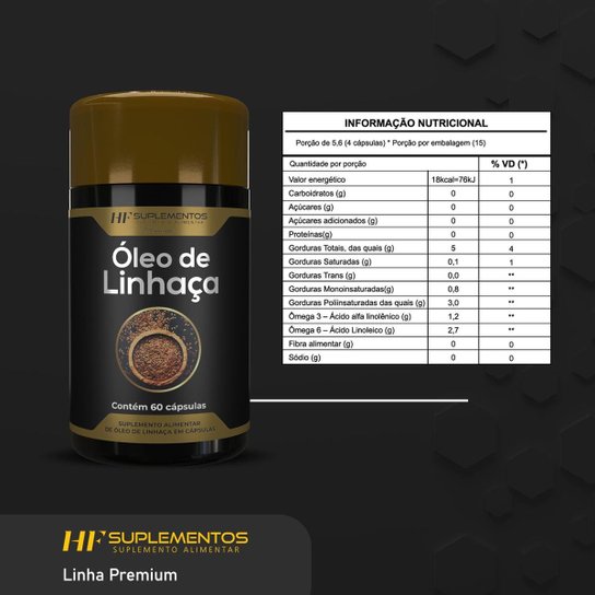 5X OLEO DE LINHAÇA 60CAPS PREMIUM HF SUPLEMENTOS