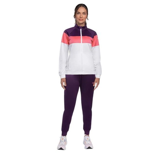 Agasalho Mizuno Root III Feminino - Branco e Roxo GG