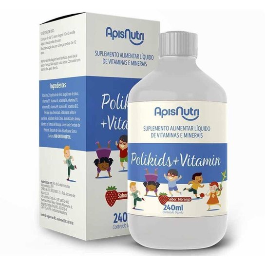 APISNUTRI POLIKIDS + VITAMIN 240ML MORANGO