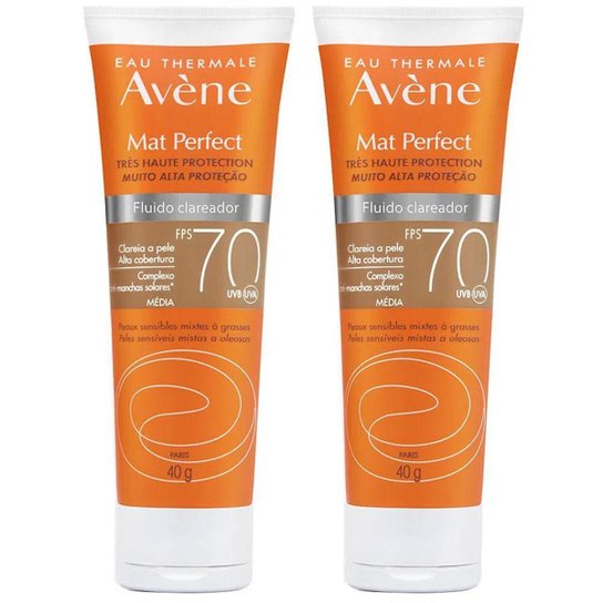 Avène Mat Perfect Kit com 2 Unidades – Protetor Solar Clareador com Cor FPS70 –Médio  40g Kit