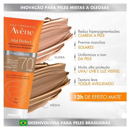 Avène Mat Perfect Kit com 2 Unidades – Protetor Solar Clareador com Cor FPS70 –Médio 40g Kit