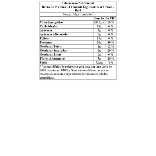 Barra de Proteina - 1 Unidade 60g Cookies & Cream - Bold