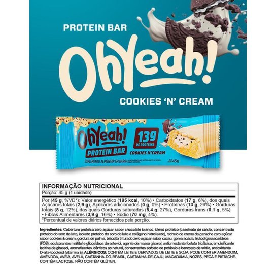 Barra de Proteína 45g Oh Yeah Caixa 12 Unidades 3VS Nutrition