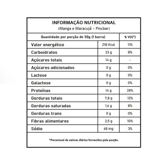Barra de Proteína Natural Manga e Maracujá - Pincbar 12 un.