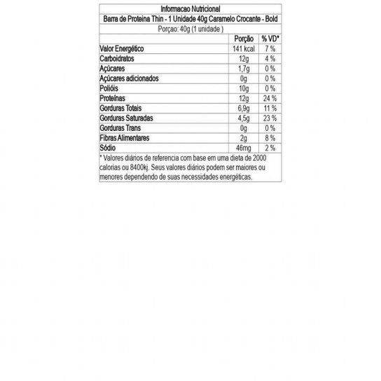 Barra de Proteina Thin - 1 Unidade 40g Caramelo Crocante - Bold