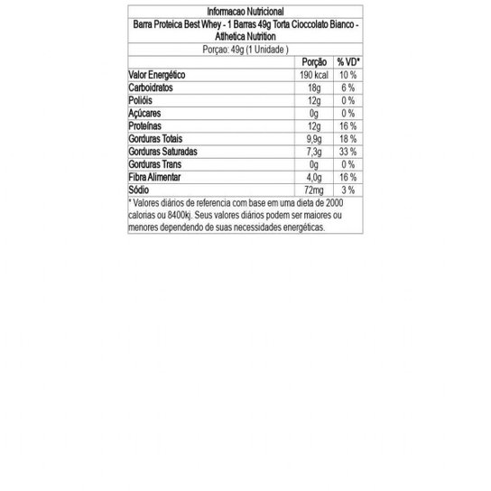 Barra Proteica Best Whey - 1 Barras 49g Torta Cioccolato Bianco - Atlhetica Nutrition