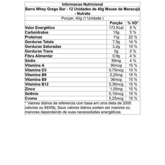 Barra Whey Grego Bar Nutrata - 12 Unids 40g