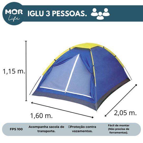 Barraca Camping 3 pessoas Mor Iglu Life e Colchão casal Inflável