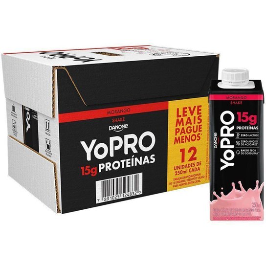 Bebida Láctea UHT 15g de Proteínas Danone YoPRO Zero Açúcar 250ml 12 Unidades