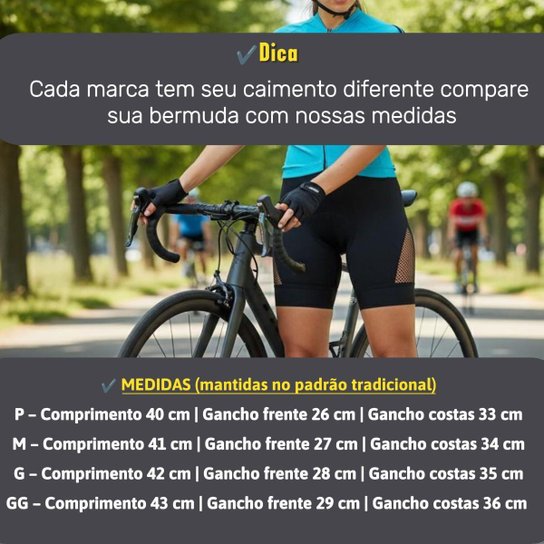 Bermuda de Ciclismo Feminina com Forro Anatômico e Tela Respirável Preta Performance Bike Estrada e