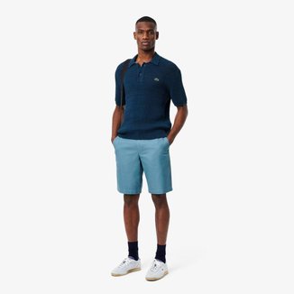 Bermuda Lacoste Chino Em Gabardine, Ajuste Regular
