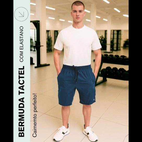Bermuda Masculina Tactel com Elastano Short Praia Academia Treino Corrida
