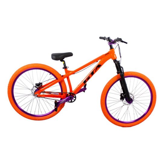 Bicicleta 26 Gta Gravity Cubo k7 Barulhento Single Garfo C/Trava Freio Hidraulico Pneu Flame Laranja