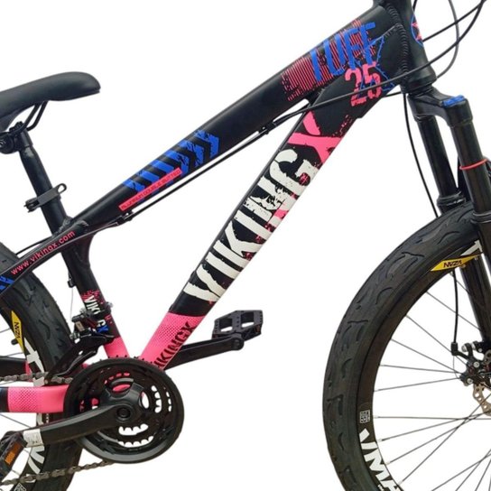 Bicicleta 26 VikingX T25 21v Freeride Cambios e Trocadores Shimano Pneu Balão Flame