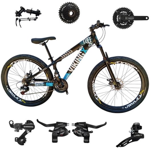 Bicicleta 26 VikingX T25 24v Freeride Shimano K7 Cubo e Catraca Pneu Balão Flame