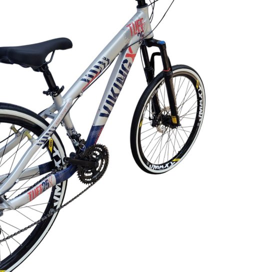 Bicicleta 26 VikingX Tuff25 21v Index Freeride Shimano Disco Mecânico Pneu Slick Fino FX 1.50
