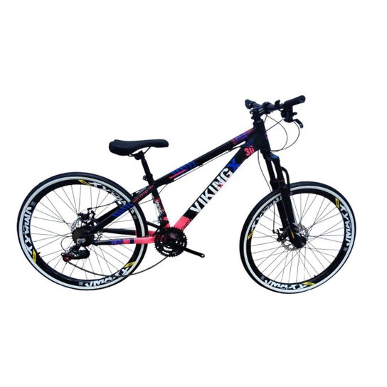 Bicicleta 26 VikingX Tuff30 21v Freios Hidraulicos Básicos Pneu Slick Fino Faixa Branco1.50