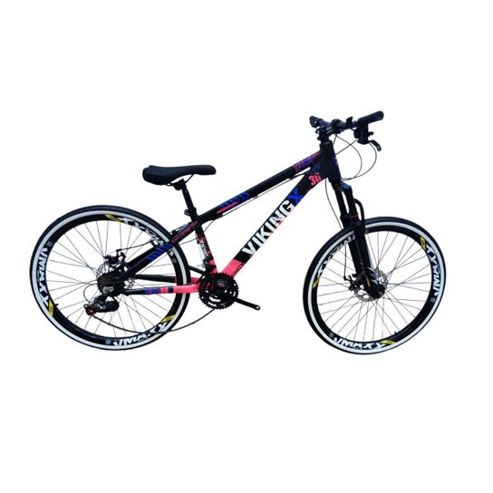 Bicicleta 26 VikingX Tuff30 21v Freios Hidraulicos Básicos Pneu Slick Fino Faixa Branco1.50