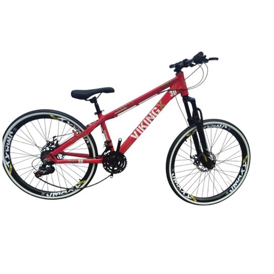 Bicicleta 26 VikingX Tuff30 24 Velocidades Freios Mecanicos Pneu Slick Fino Faixa Branco1.50