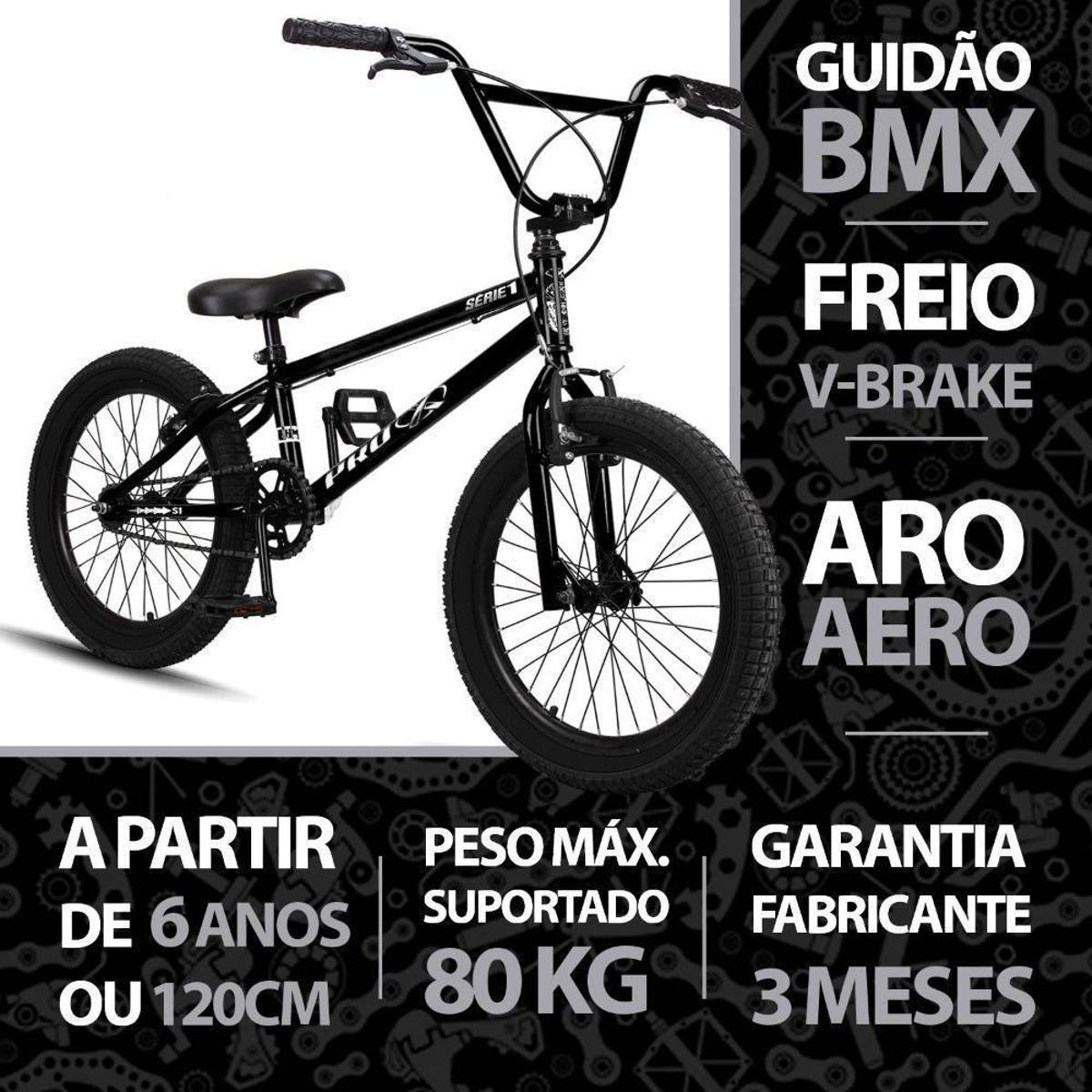 Bicicleta aro 20 BMX Pro-X Infantil Série 1 Aro Aero Freio V-Brake