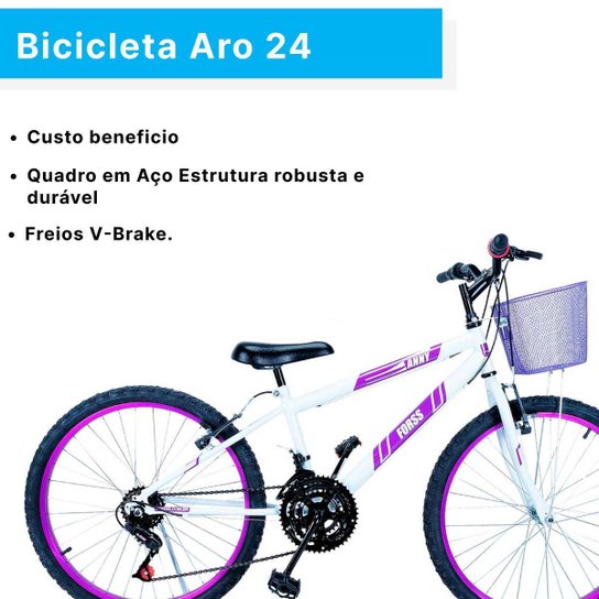 Bicicleta Aro 24 C/cestinha Forss Anny 18 Marchas Rosa