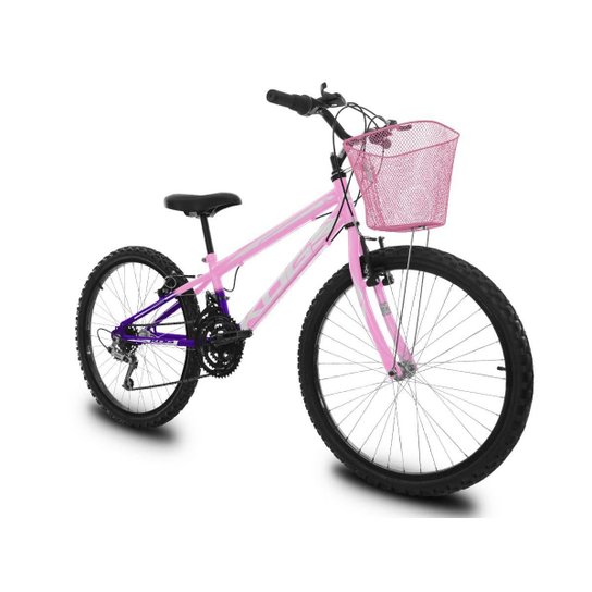 Bicicleta Aro 24 Infantil KOG Feminina Com 18 Marchas Cestinha