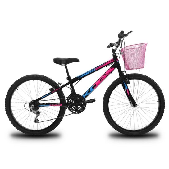 Bicicleta Aro 24 Infantil KOG Feminina Com 18 Marchas Cestinha