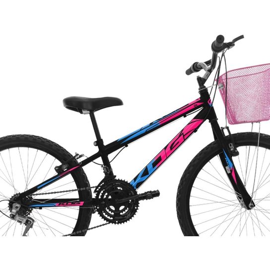 Bicicleta Aro 24 Infantil KOG Feminina Com 18 Marchas Cestinha