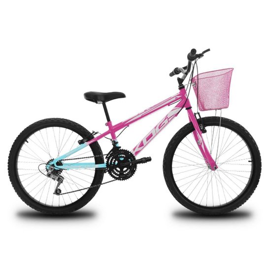 Bicicleta Aro 24 Infantil KOG Feminina Com 18 Marchas Cestinha