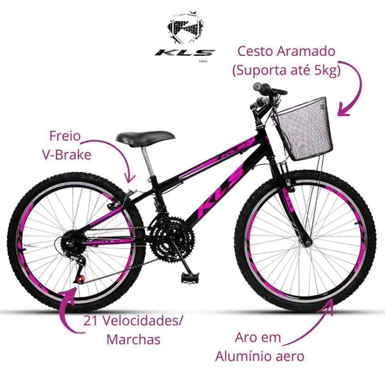 Bicicleta Aro 24 Kls Sport Gold Freio V-B Mtb 21V Feminina