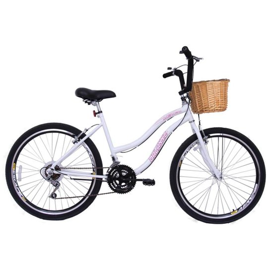 Bicicleta Aro 26 18 marchas com Cesta de Vime Beach - Branca